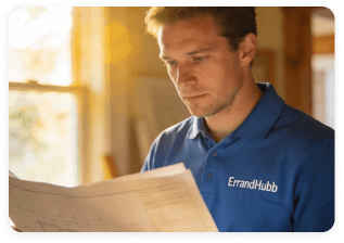 Errand helper reviewing paperwork