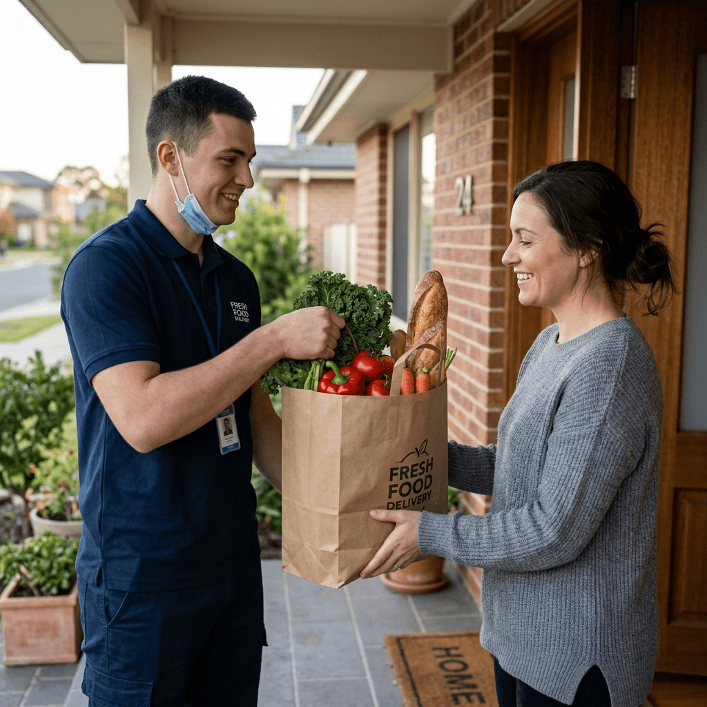 Errand helper delivering grocery bag